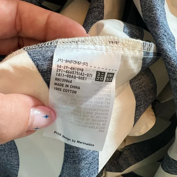 ๐ NWT Marimekko x Uniqlo Navy and White Wave Pattern Midi Dress- size L ๐ - Picture 8 of 9